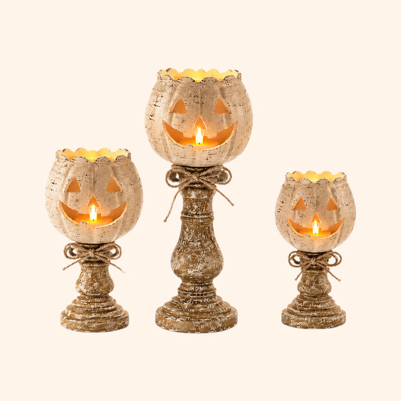 🎃 Joli bougeoir en forme de citrouille : décoration rustique avec une citrouille-lanterne sur socle ! 🕯️