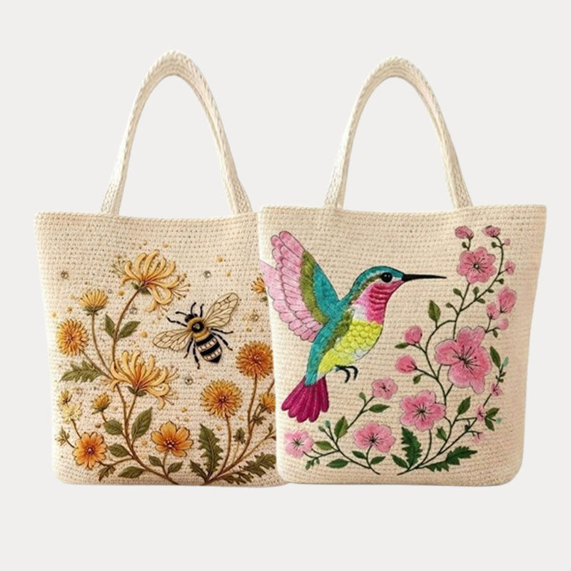 🌼 Sac fourre-tout « Abeille » au crochet fait main : broderie florale haut de gamme et sac à bandoulière bohème chic ! 🐝