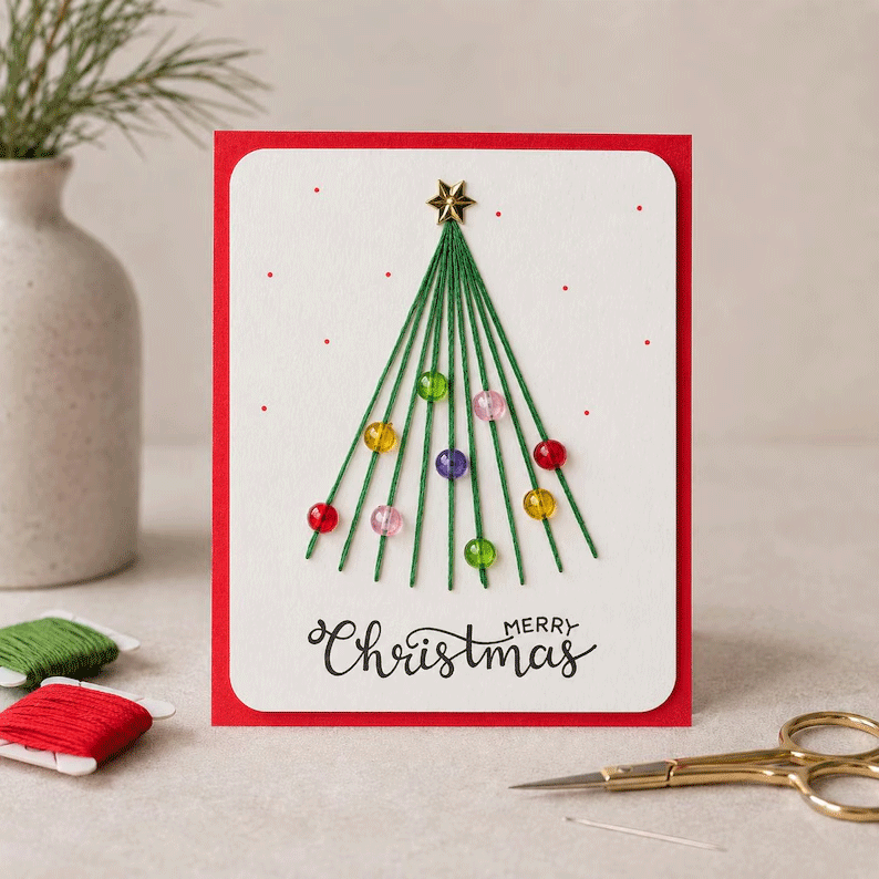 🎄🧵 Kit DIY de cartes de Noël brodées (6 modèles) — une carte unique, un geste fait avec le cœur
