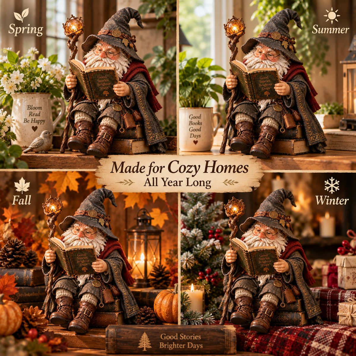 📚🧙♂️ Le gnome érudit errant — Figurine pour les amateurs de livres fantastiques, idéale pour les coins lecture douillets