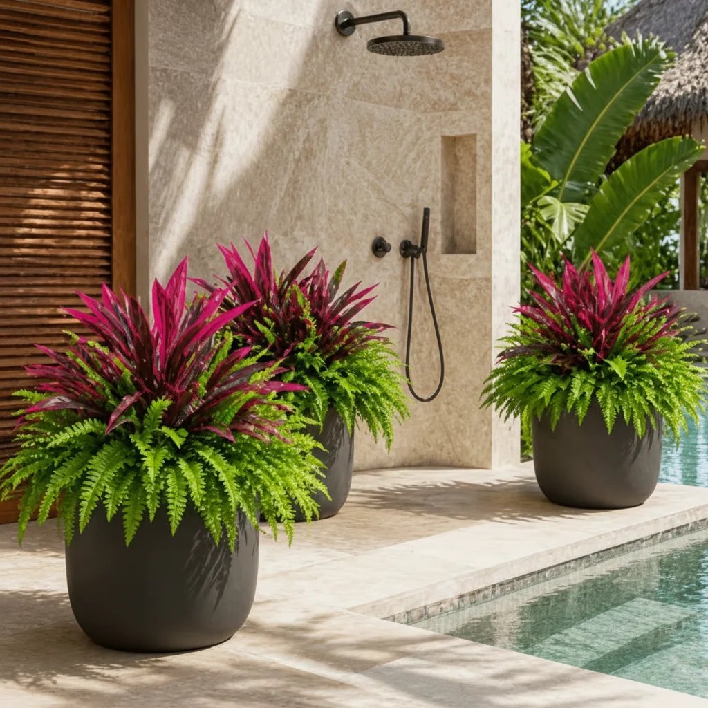 🌿 Fougère artificielle ultra-réaliste et dracaena rouge : une plante d'extérieur résistante aux UV ! ✨