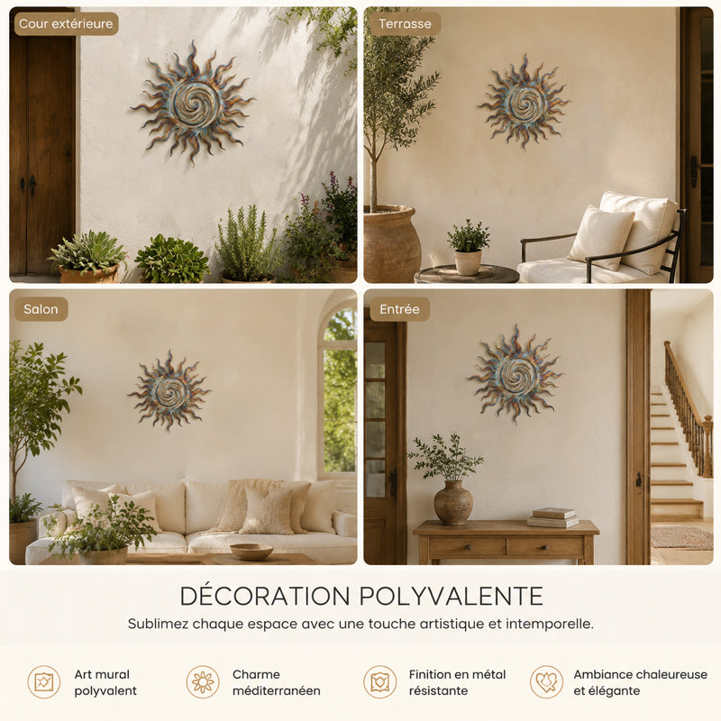 ☀️ Décoration murale en métal « Soleil tourbillonnant » : une touche d'élégance chaleureuse pour la maison et le jardin ! ✨
