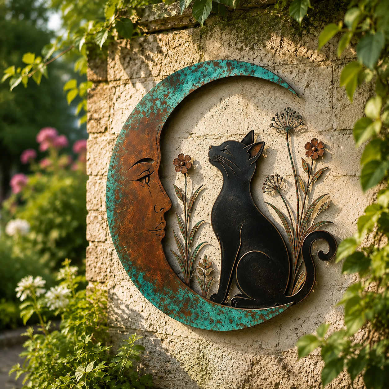 🌙 Décoration murale « Lune céleste et abeille » : une décoration de jardin rustique et fantaisiste pour l'extérieur ! 🐝