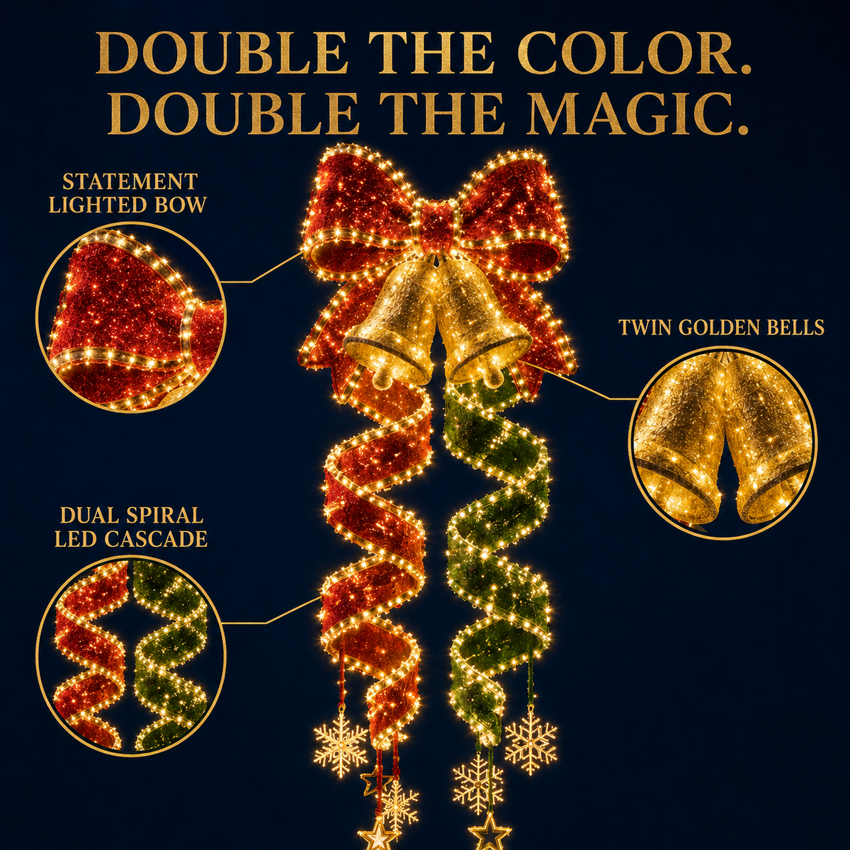 🎄✨ Guirlande lumineuse de Noël en spirale à suspendre — 3 motifs festifs