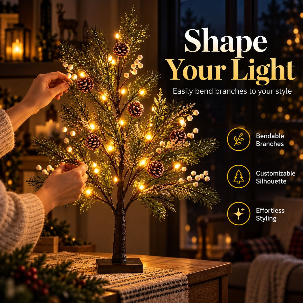 🌿✨ Élégante lampe LED en forme d'arbre — Branches souples et éclairage d'ambiance chaleureux