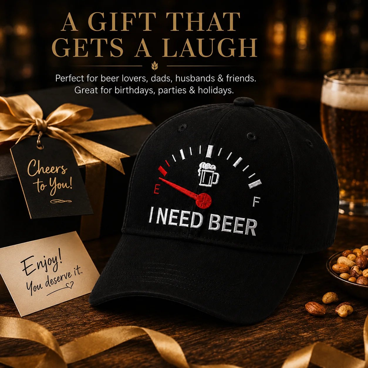 🧢 Casquette de baseball originale avec bouchon de réservoir brodé « I Need Beer » : une casquette de baseball originale ! 🍺✨