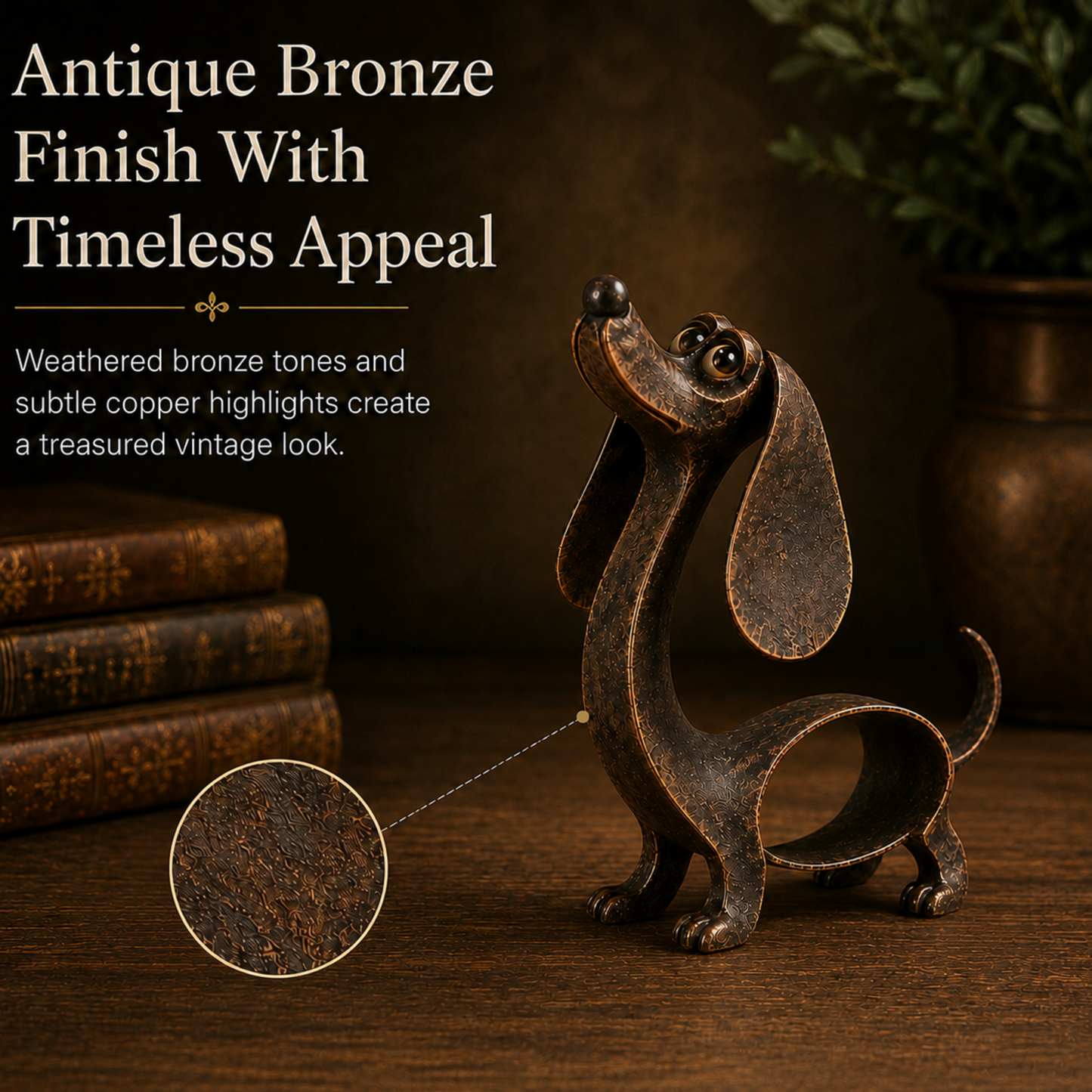 🐾✨ Un personnage inoubliable — Sculpture en métal représentant un teckel, en bronze antique
