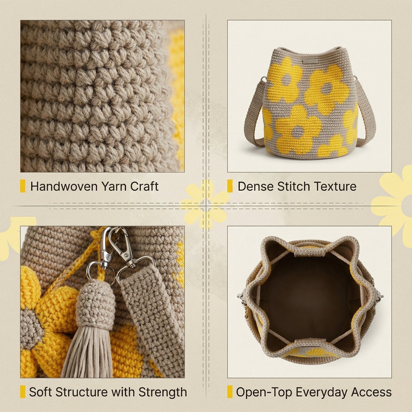 🏆 Promotion : 49 % de réduction 🧵🌸 Sac fourre-tout à fleurs au crochet fait main 🌼✨