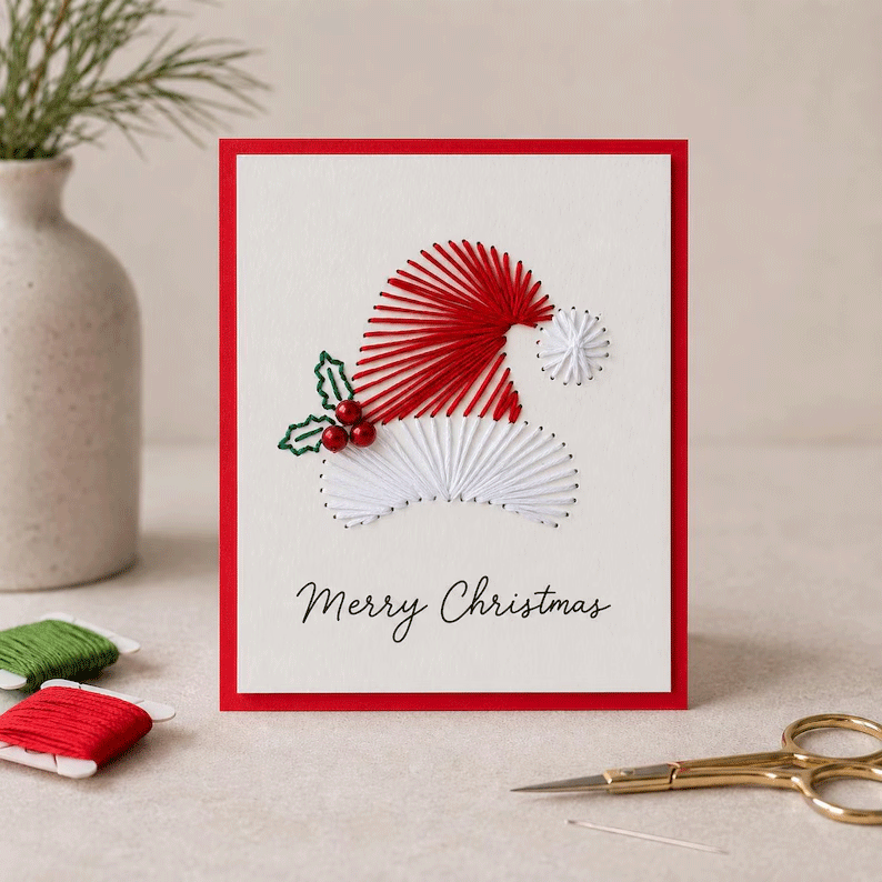 🎄🧵 Kit DIY de cartes de Noël brodées (6 modèles) — une carte unique, un geste fait avec le cœur