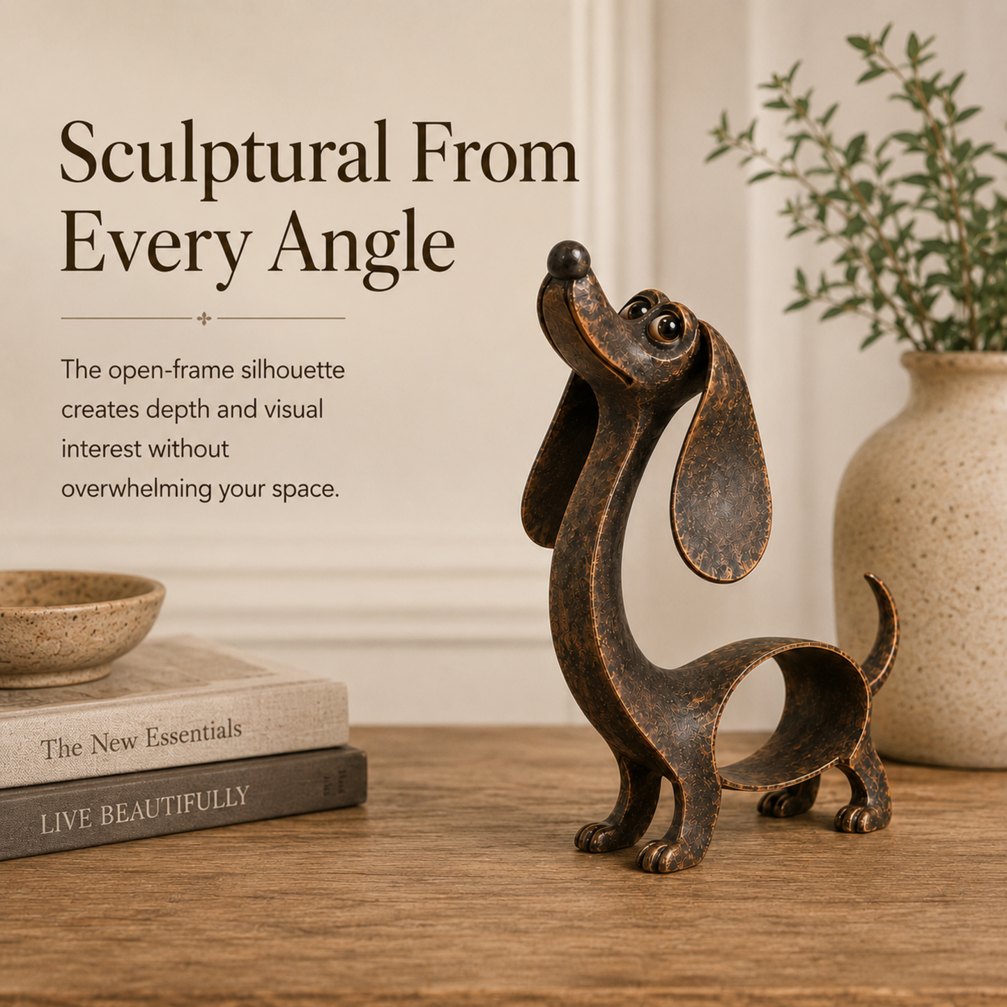 🐾✨ Un personnage inoubliable — Sculpture en métal représentant un teckel, en bronze antique