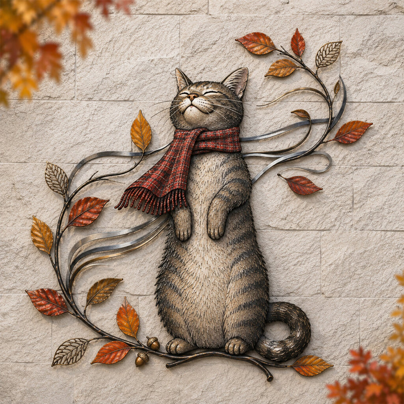 🐱🍂 Décoration murale « Chat d'automne » — Un chat espiègle parmi les feuilles d'automne