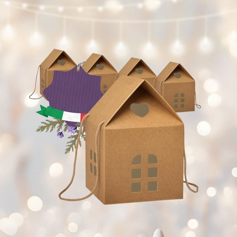 🎄🏠 Coffret cadeau « Christmas Cottage » — Emballage réutilisable en forme de maison, orné de détails festifs réalisés à la main