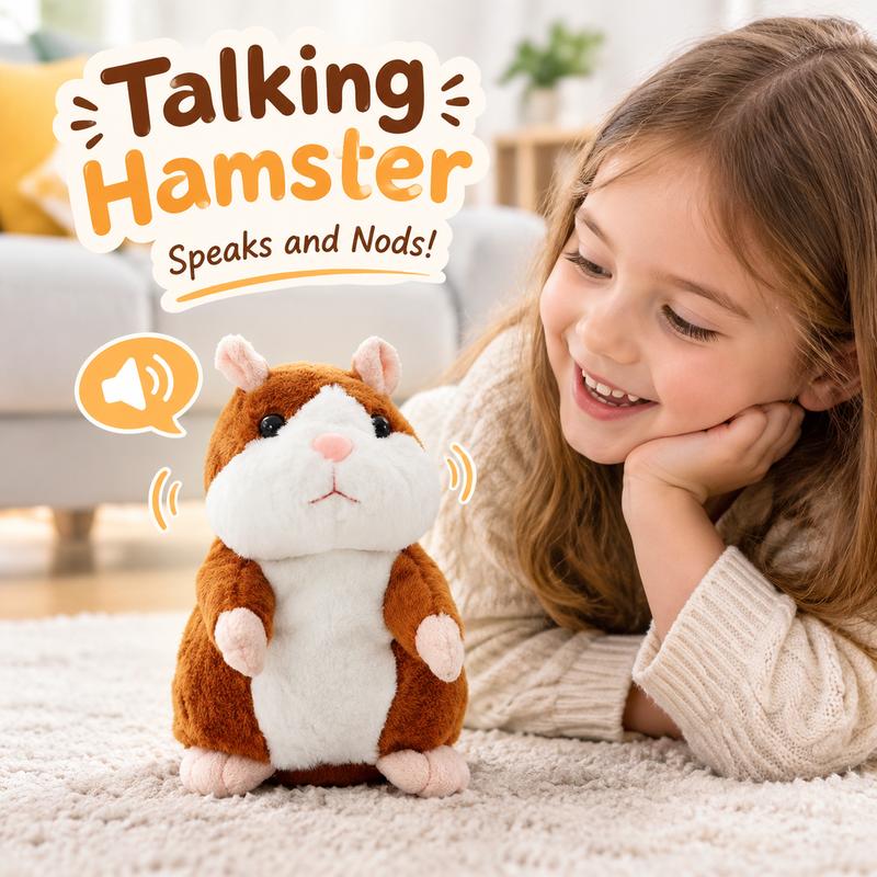 🐹 Peluche de hamster parlant — Répète ce que vous dites et remue la tête, 3 couleurs + édition de Noël