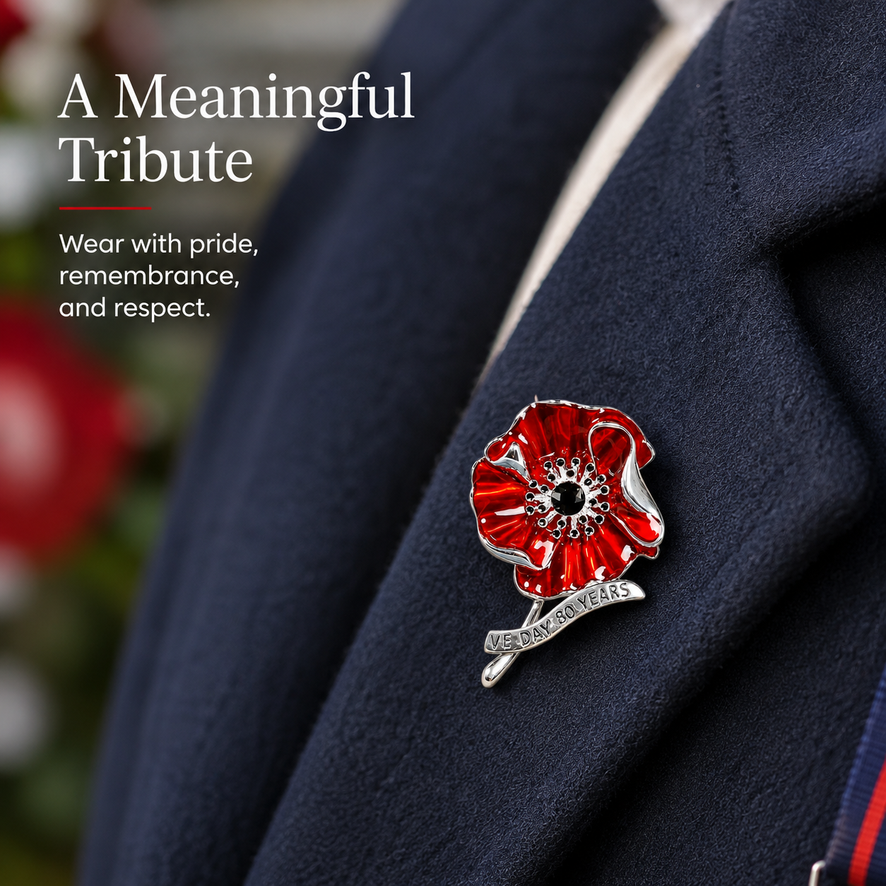 🕊️🌺 80 ans de liberté — Broche en forme de coquelicot pour l'anniversaire du Jour de la Victoire en Europe