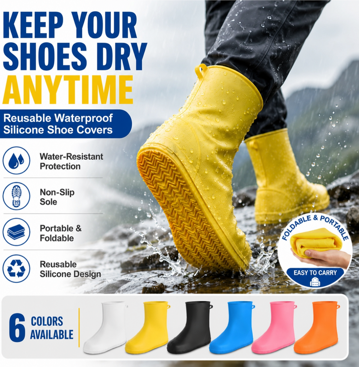 👟💧 Couvre-chaussures de pluie ultra-résistants — Imperméables, antidérapants et pliables, pour vos aventures en plein air
