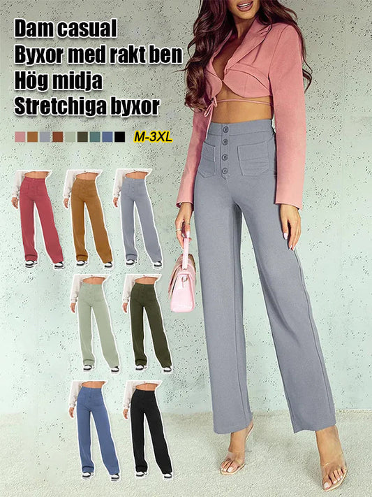 ⏳ Solid Colour Casual Straight Leg Multi-Pocket High Stretch Pants