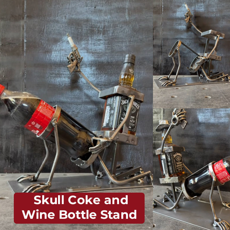 Support pour bouteilles de Coca-Cola et de vin en forme de tête de mort