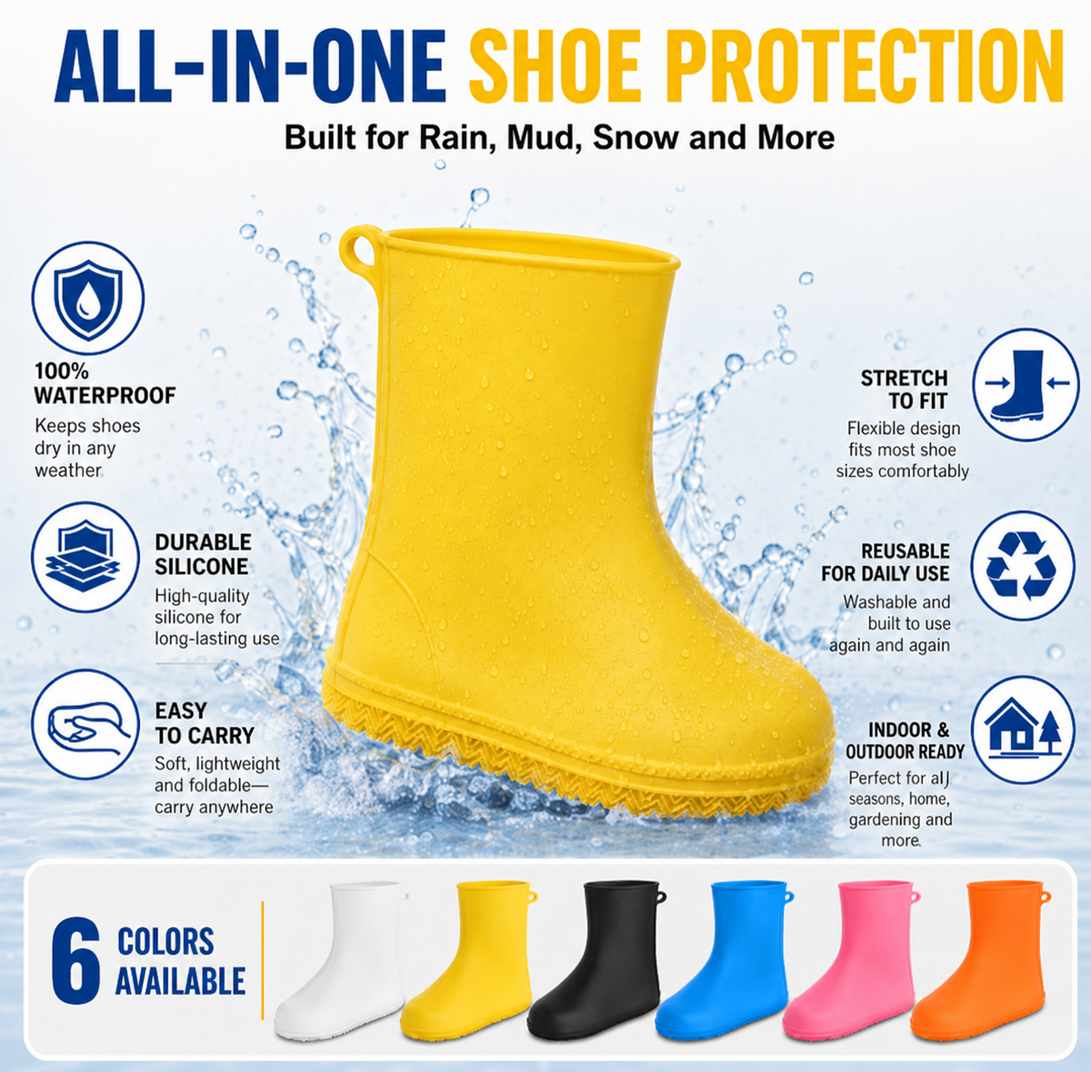 👟💧 Couvre-chaussures de pluie ultra-résistants — Imperméables, antidérapants et pliables, pour vos aventures en plein air