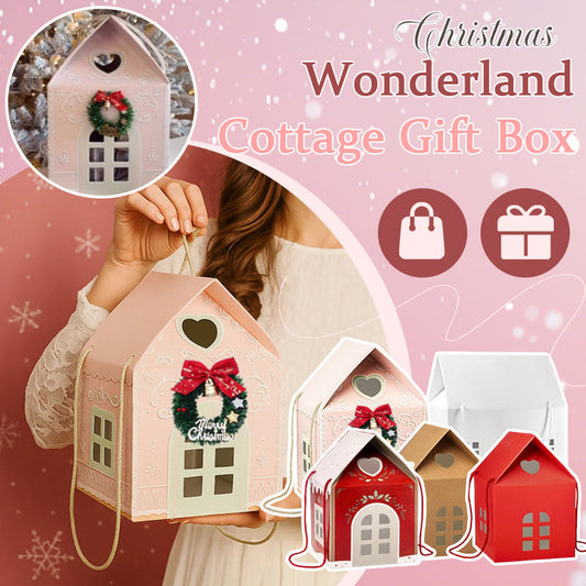🎄🏠 Coffret cadeau « Christmas Cottage » — Emballage réutilisable en forme de maison, orné de détails festifs réalisés à la main