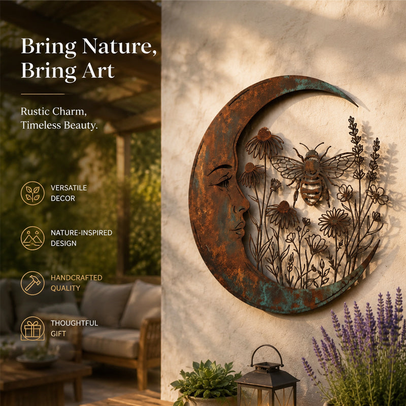 🌙 Décoration murale « Lune céleste et abeille » : une décoration de jardin rustique et fantaisiste pour l'extérieur ! 🐝