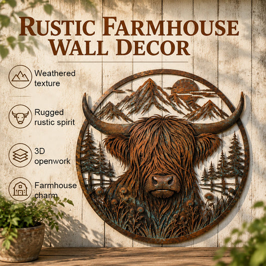 🏔️🐂 Décoration murale en métal « La montagne de la vache des Highlands »