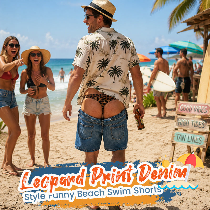 🐆 Short de bain rigolo style denim à imprimé léopard : un short de bain original ! 🏖️