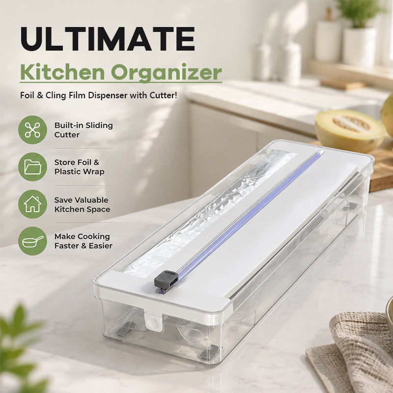 🍳 Distributeur 2-en-1 pour papier d'aluminium et film alimentaire avec coupe-film coulissant ! ✂️