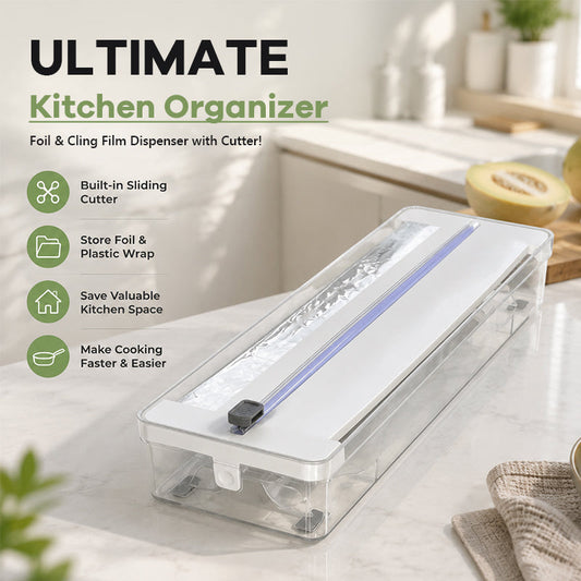 🍳 Distributeur 2-en-1 pour papier d'aluminium et film alimentaire avec coupe-film coulissant ! ✂️
