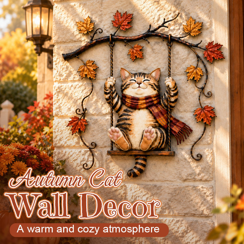 🐱🍂 Décoration murale « Chat d'automne » — Un chat espiègle parmi les feuilles d'automne