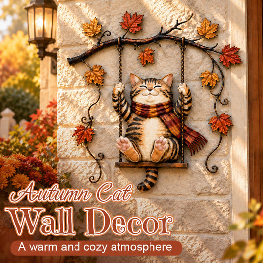 🐱🍂 Décoration murale « Chat d'automne » — Un chat espiègle parmi les feuilles d'automne