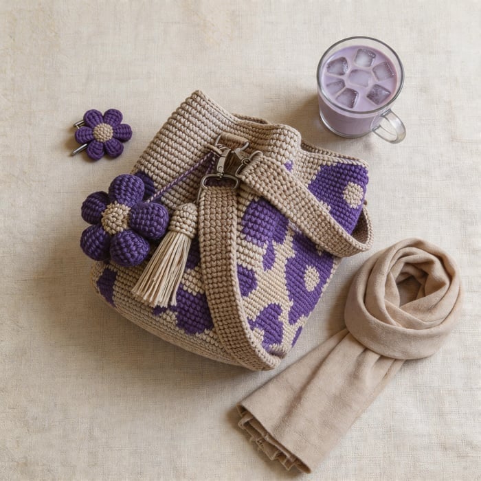 🏆 Promotion : 49 % de réduction 🧵🌸 Sac fourre-tout à fleurs au crochet fait main 🌼✨