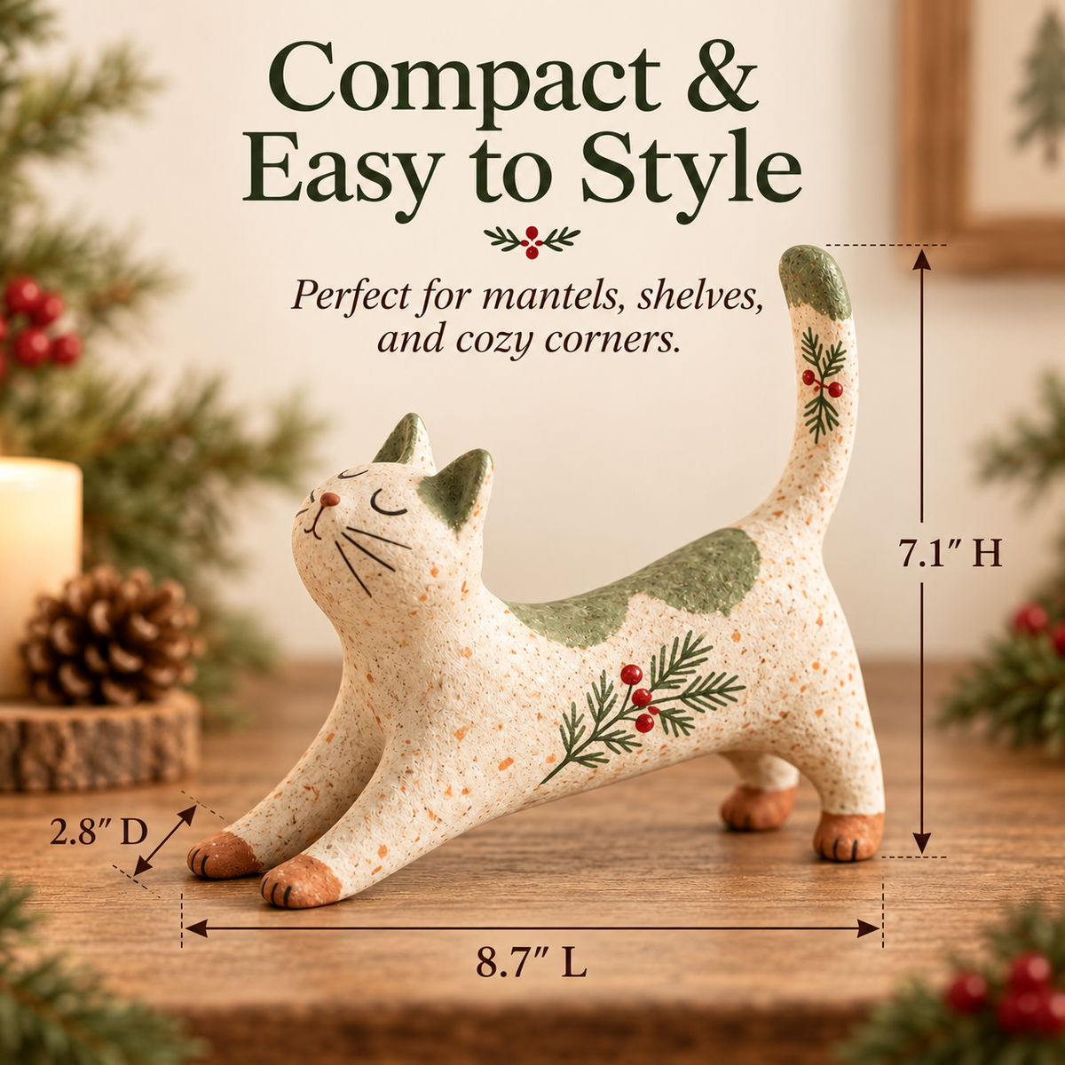 🐈🎄 Figurine de chat de Noël des bois : un petit compagnon des bois tout douillet pour votre maison pendant les fêtes