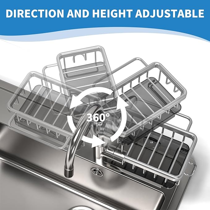 🍽️💧 Support de rangement multifonctionnel pour évier — En aluminium résistant à la rouille, séchage rapide et installation sans outils