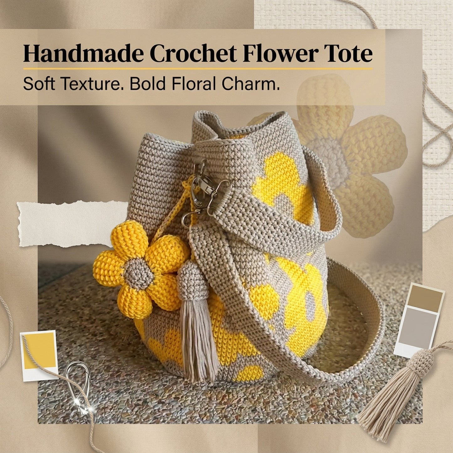 🏆 Promotion : 49 % de réduction 🧵🌸 Sac fourre-tout à fleurs au crochet fait main 🌼✨