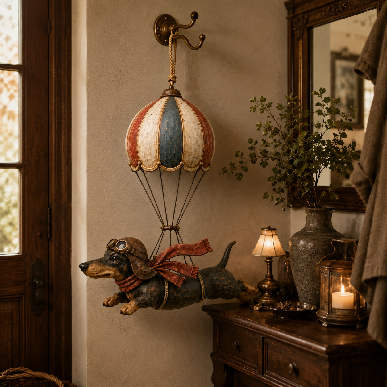🐶🎈 Décoration « Teckel volant » pour montgolfière — Un charm vintage d'aviateur pour les amoureux des chiens