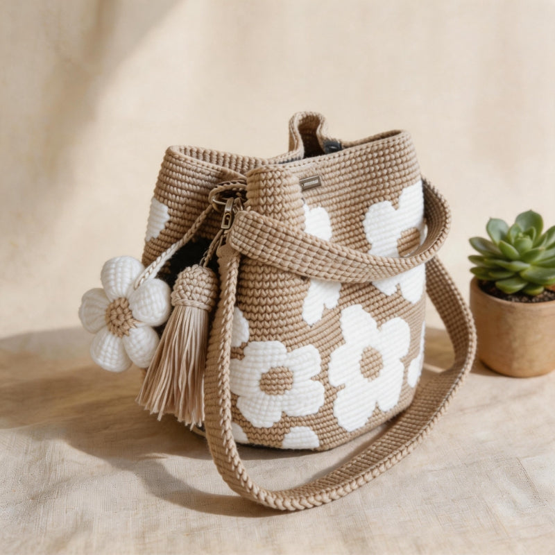 🏆 Promotion : 49 % de réduction 🧵🌸 Sac fourre-tout à fleurs au crochet fait main 🌼✨