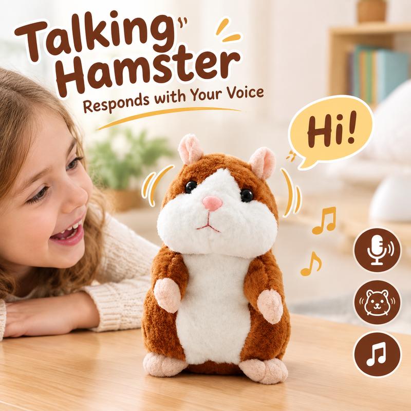 🐹 Peluche de hamster parlant — Répète ce que vous dites et remue la tête, 3 couleurs + édition de Noël