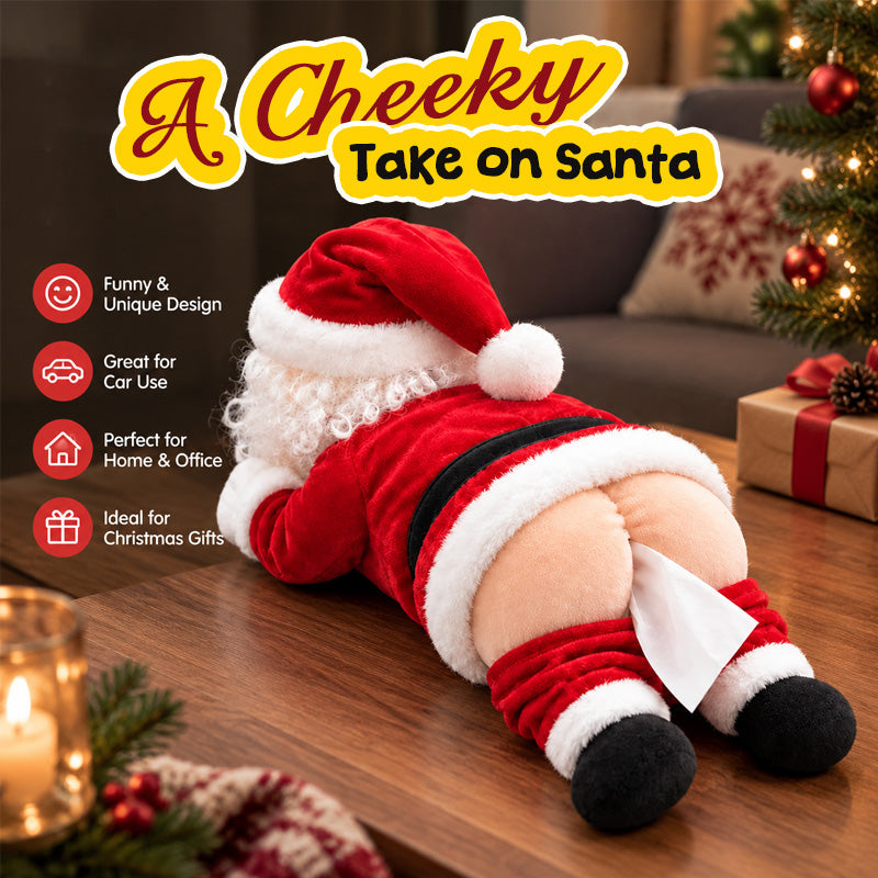 🎅Le côté espiègle du Père Noël — Une housse rigolote pour boîte de mouchoirs en forme de fesses, pour rire à Noël