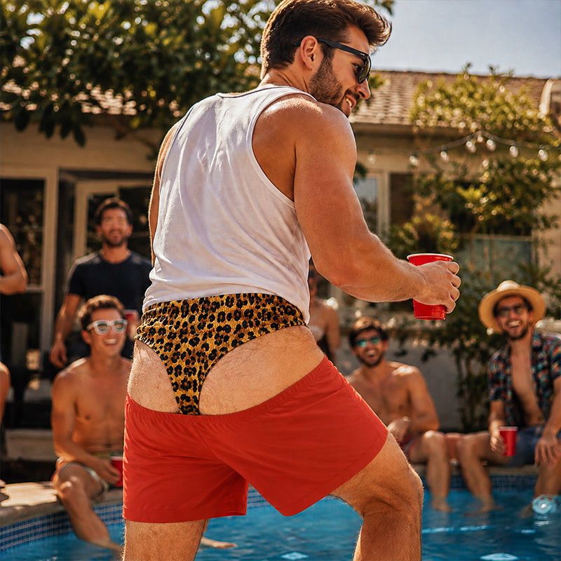 😂 Short décontracté pour homme à imprimé léopard rigolo : un short d'été ludique pour la plage ! 🐆
