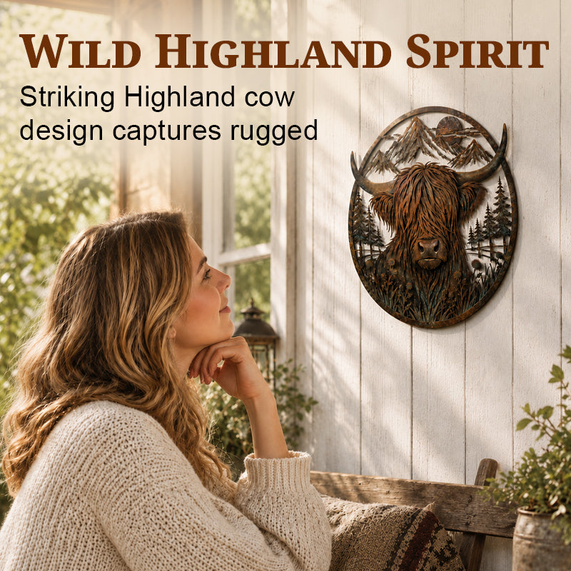 🏔️🐂 Décoration murale en métal « La montagne de la vache des Highlands »