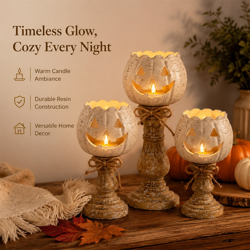 🎃 Joli bougeoir en forme de citrouille : décoration rustique avec une citrouille-lanterne sur socle ! 🕯️