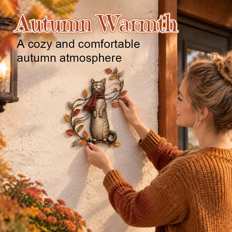 🐱🍂 Décoration murale « Chat d'automne » — Un chat espiègle parmi les feuilles d'automne