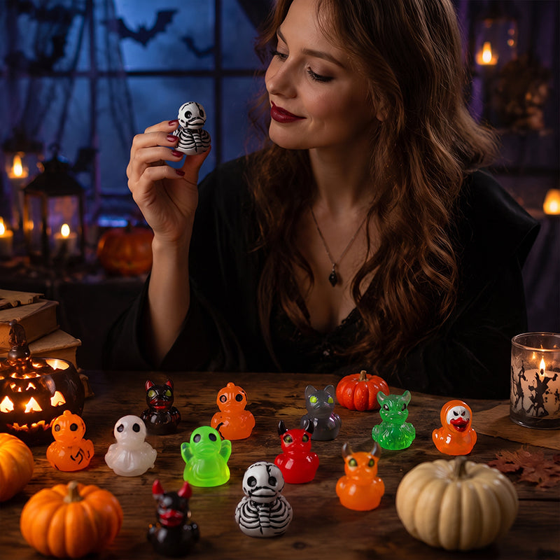 🎃🐤 Mini-canards en résine pour Halloween — 12 motifs effrayants, petites décorations de 1 pouce