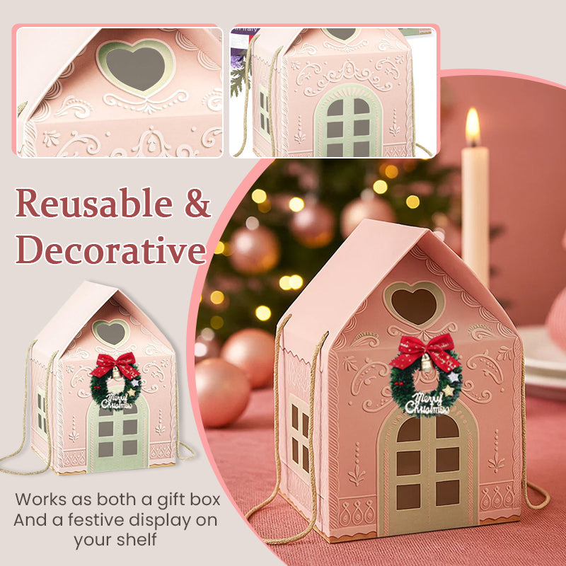 🎄🏠 Coffret cadeau « Christmas Cottage » — Emballage réutilisable en forme de maison, orné de détails festifs réalisés à la main
