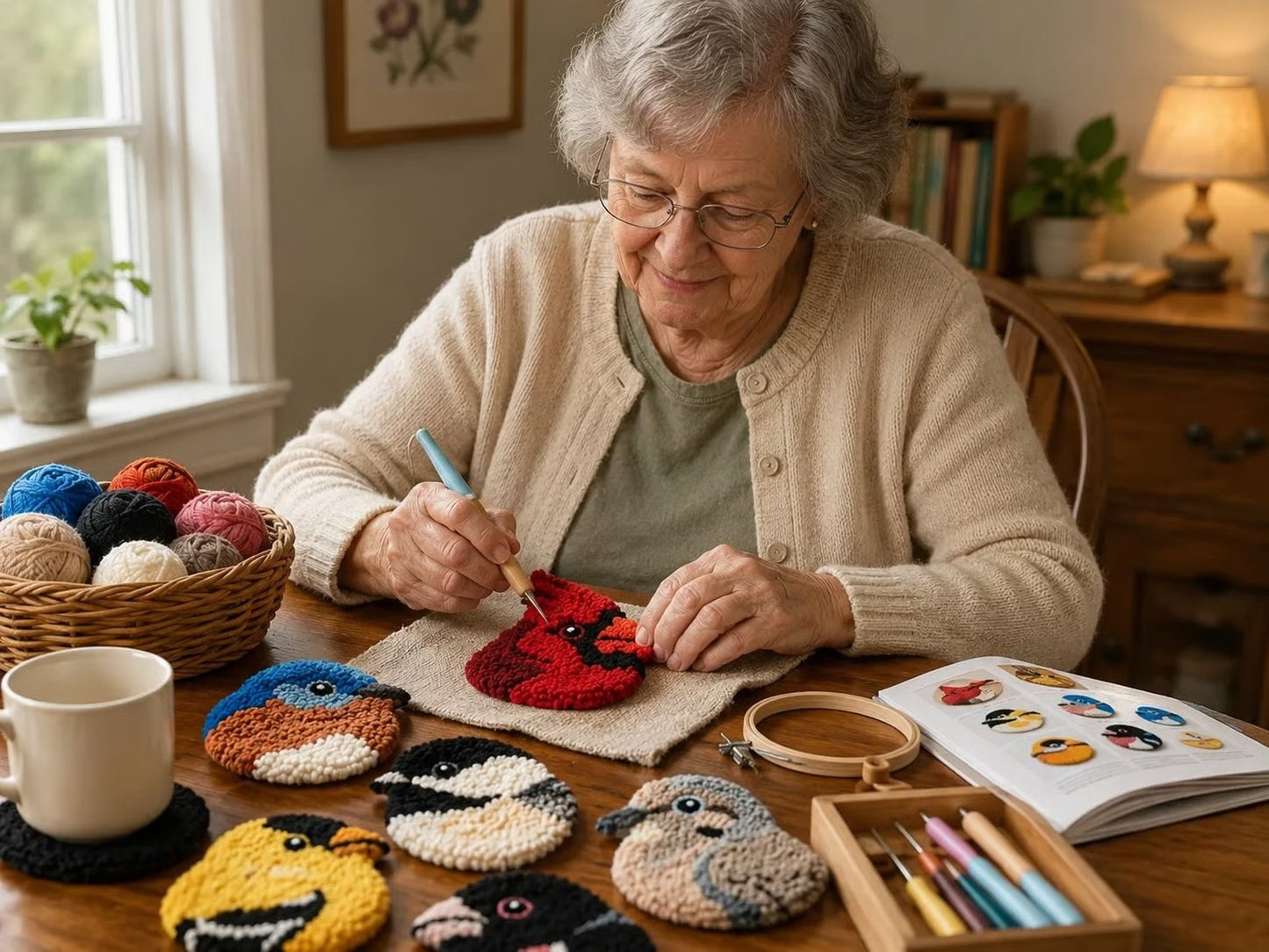 🧵Adapté aux débutants🐦Kit de broderie au poinçon pour sous-verres « Oiseaux » à réaliser soi-même