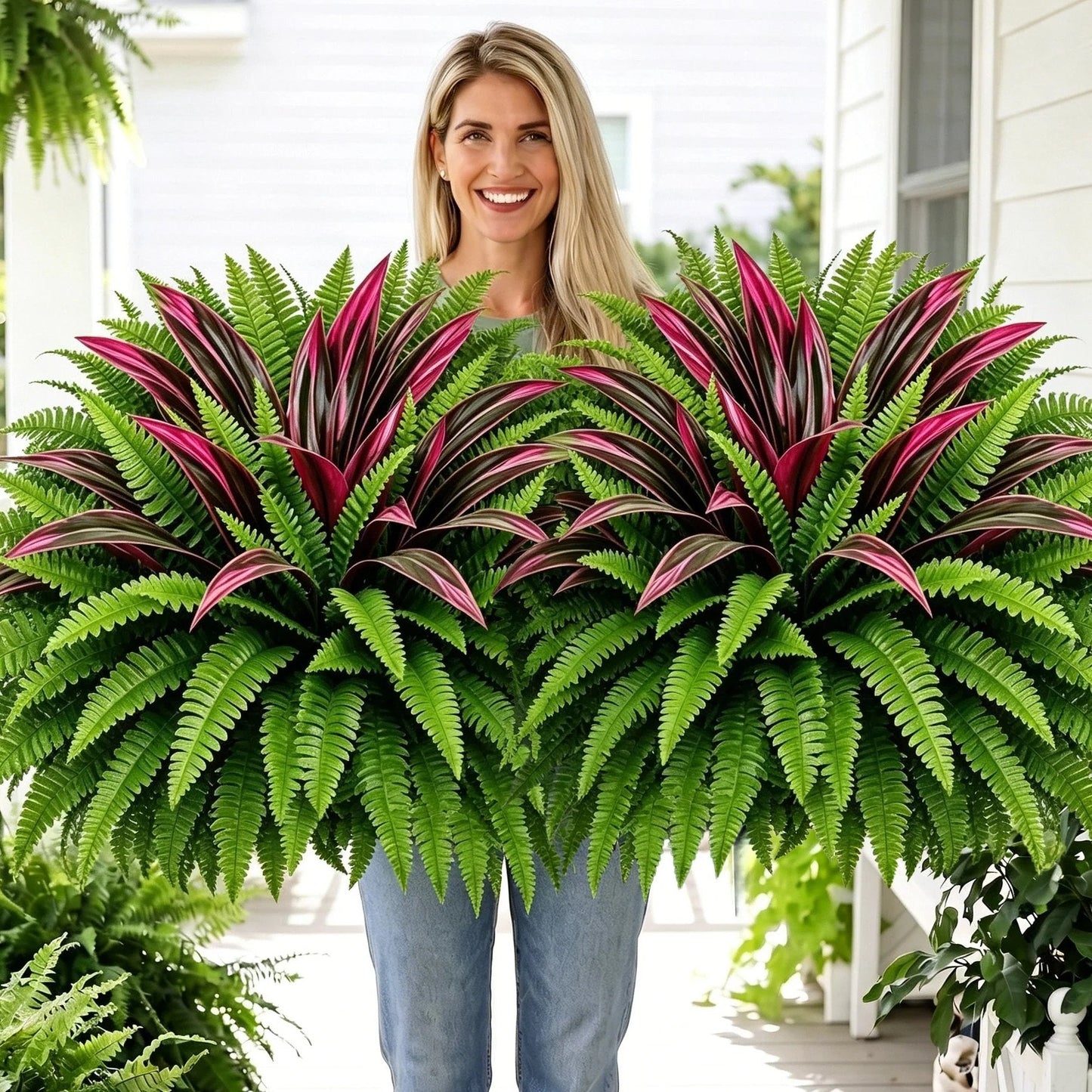 🌿 Fougère artificielle ultra-réaliste et dracaena rouge : une plante d'extérieur résistante aux UV ! ✨