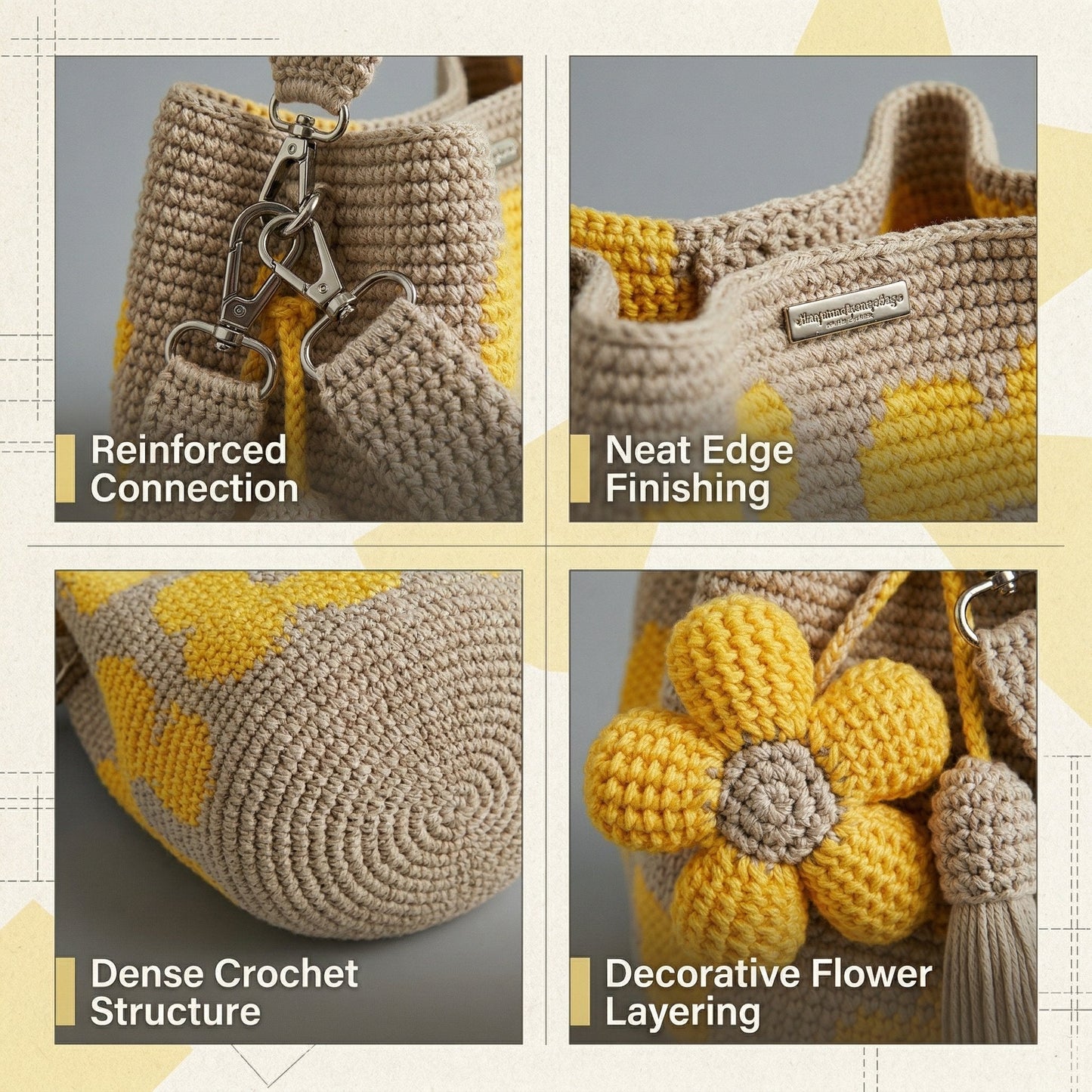 🏆 Promotion : 49 % de réduction 🧵🌸 Sac fourre-tout à fleurs au crochet fait main 🌼✨