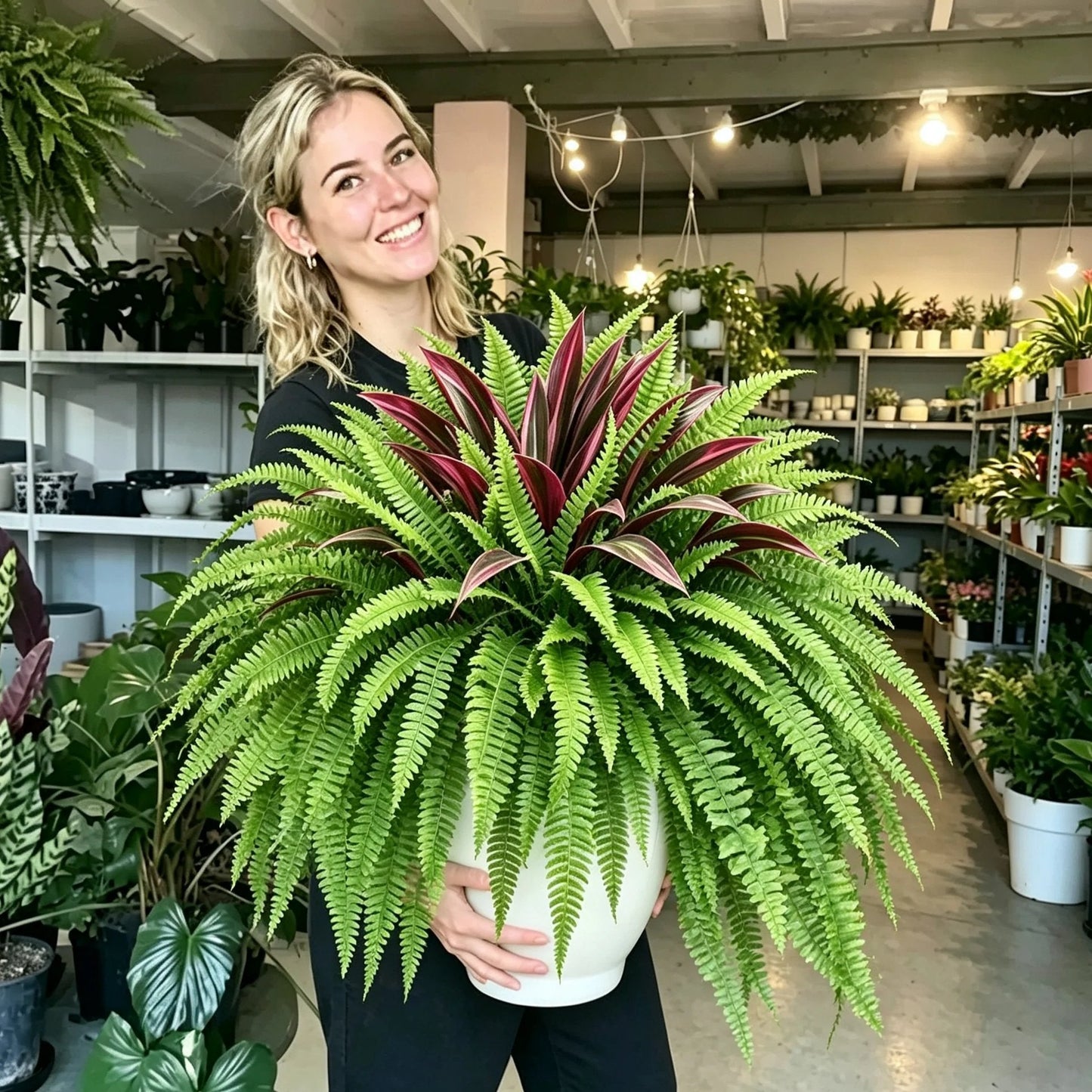 🌿 Fougère artificielle ultra-réaliste et dracaena rouge : une plante d'extérieur résistante aux UV ! ✨