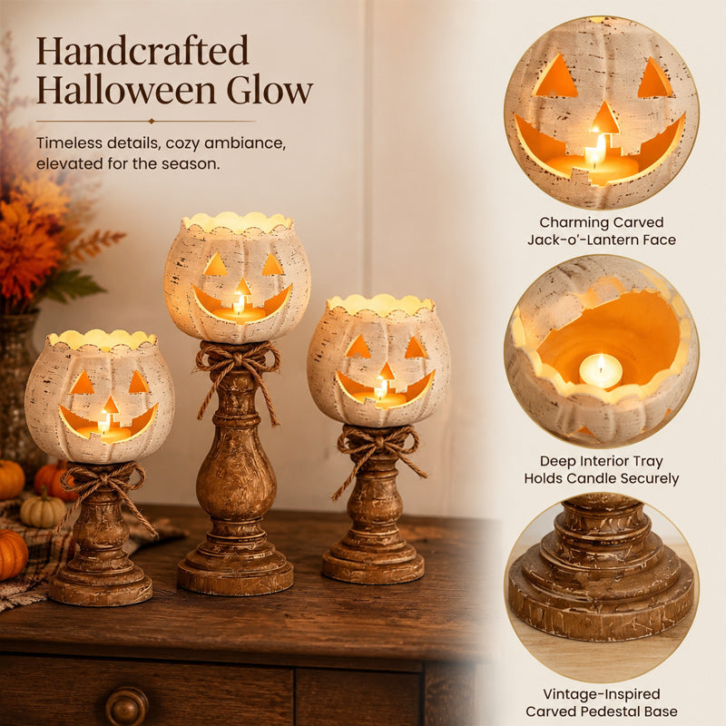 🎃 Joli bougeoir en forme de citrouille : décoration rustique avec une citrouille-lanterne sur socle ! 🕯️