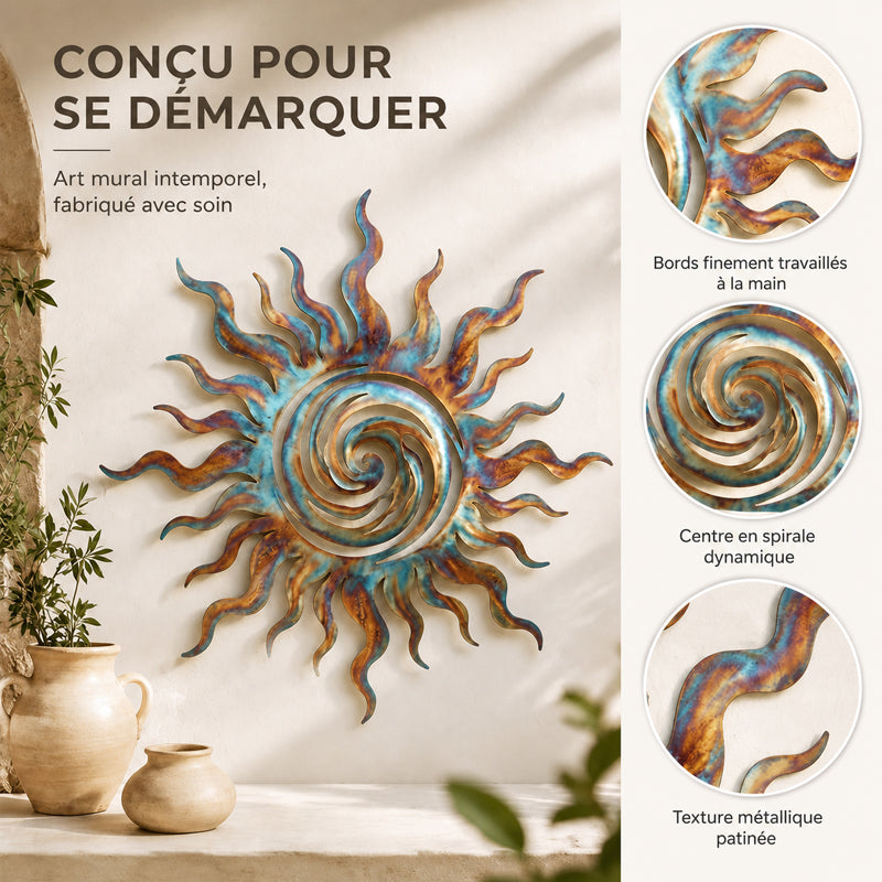 ☀️ Décoration murale en métal « Soleil tourbillonnant » : une touche d'élégance chaleureuse pour la maison et le jardin ! ✨
